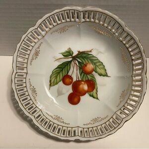Vintage Ucagco Reticulated Bowl Cherries Japan Excellent